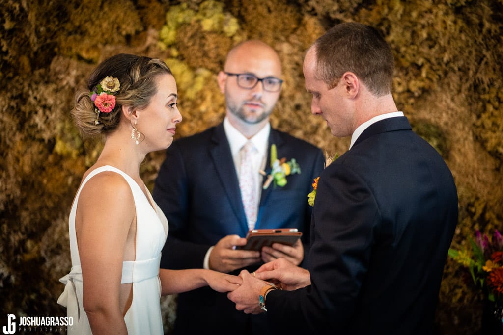 Bride and groom ceremony at Monday Night Garage Wedding