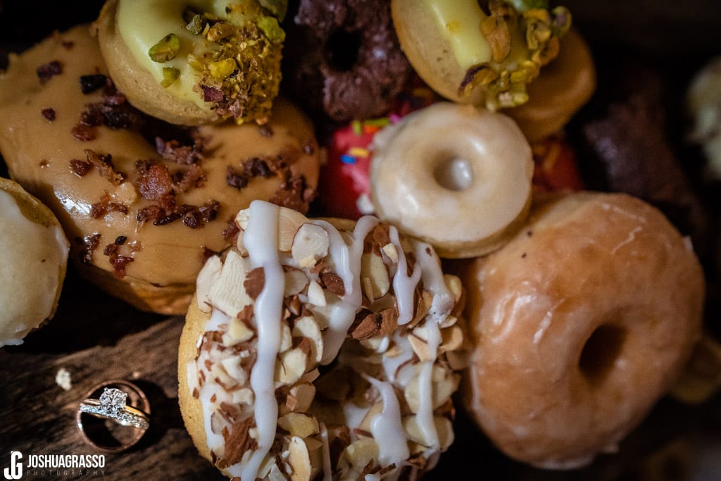 Revolution doughnuts with wedding ring at Monday Night Garage Wedding