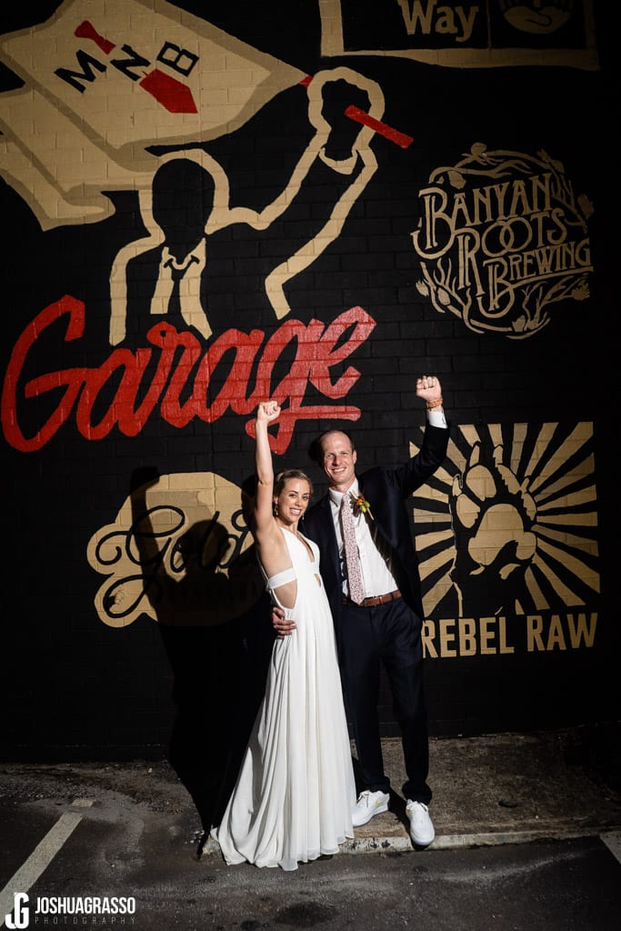 NIght portrait bride and groom Monday Night Garage Wedding