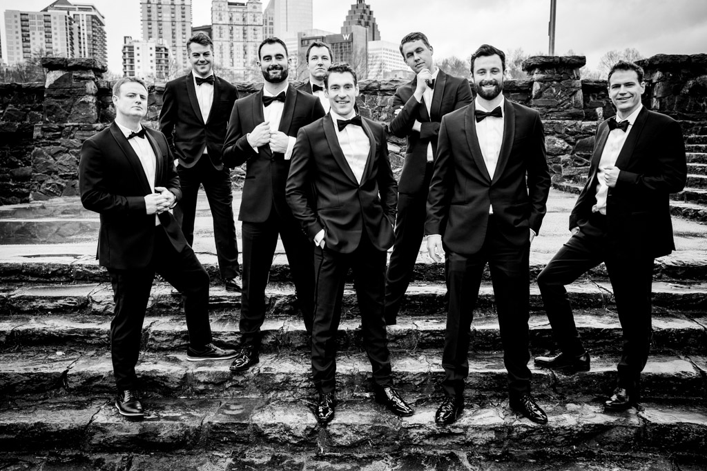 Portraits of Groom and his groomsmen at Greystone Piedmont Park.