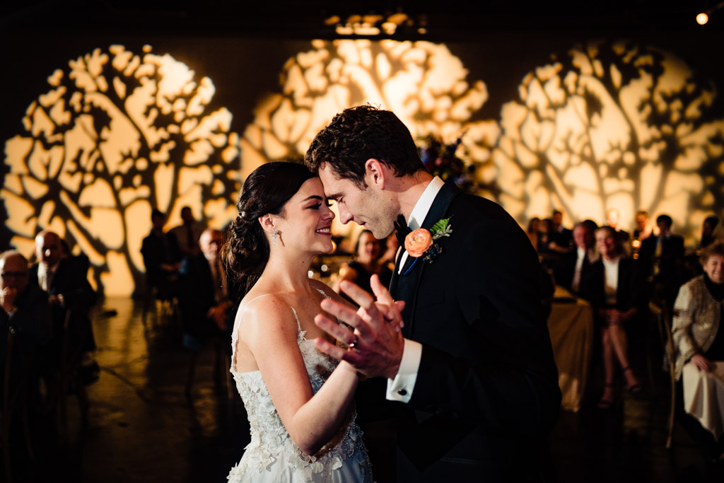 Bride and Groom Dancing at King Pillow Art Center Reception.