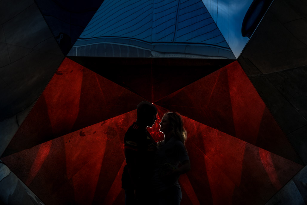 Mercedes Benz engagement Photos red and blue sillhouette photo
